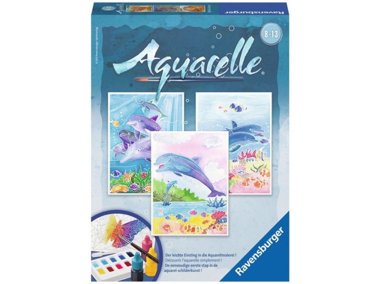 Картина акварелью по контурам «Дельфины» — картинка 5