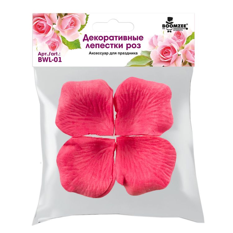 Декоративные лепестки роз, 5x5 см, 5 упаковок по 100 шт., цвет: ярко-розовый, BOOMZEE — картинка 2