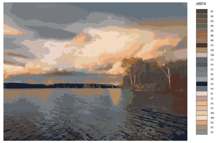 Картина по номерам «Закат на озере» — картинка 2