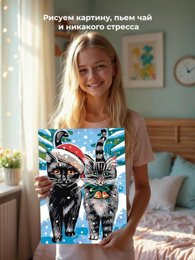 Картина по номерам «Рождественские котики» — картинка 7