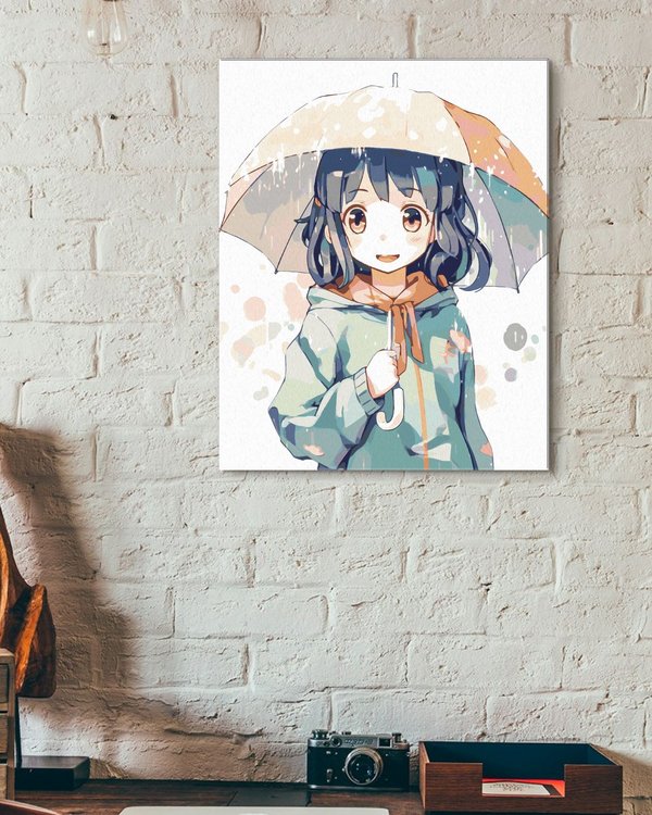 Картина по номерам «Милая девочка под зонтом в стиле аниме» — картинка 3