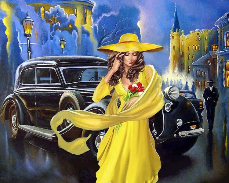 Алмазная вышивка «Дама в желтом»