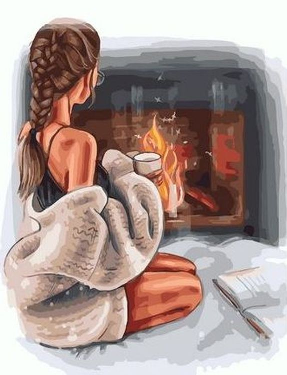 Картина по номерам «Девушка у камина»