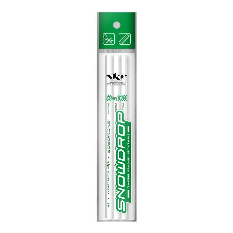 Набор графитных карандашей ВКФ «Snowdrop» ТМ (HB) шестигранных, 3 шт.