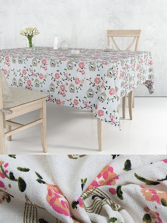 Ткань Лен, 140 г/м², 5 м x 150 см, цвет: белый, розовый, растительный принт, TBY — картинка 6