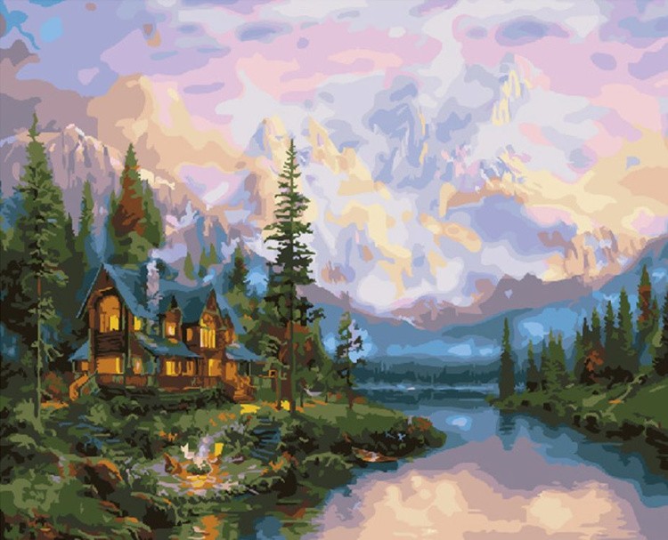 Картина по номерам «Дом на реке»
