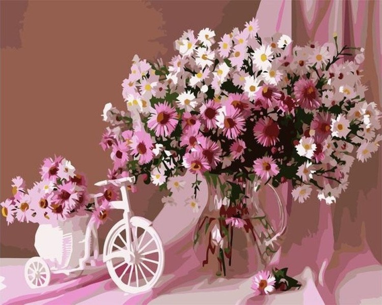 Картина по номерам «Белые и розовые ромашки»