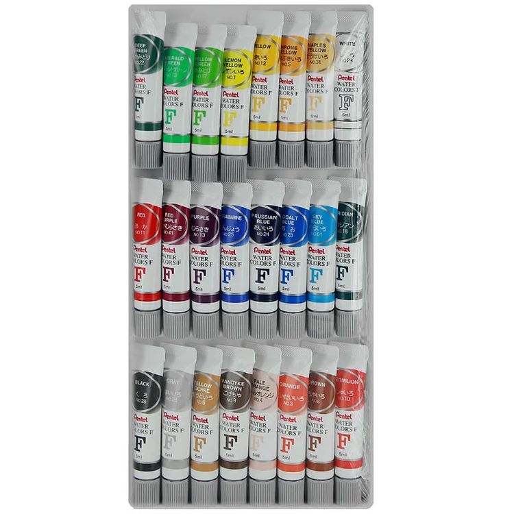 Краски акварельные художественные PENTEL «Water Colours», 24 цв., туба 5 мл — картинка 2