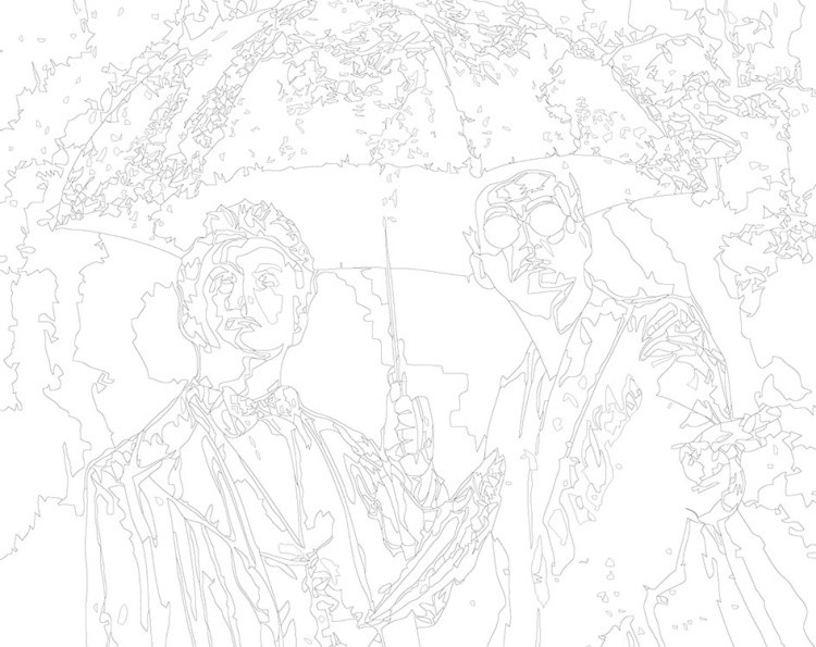 Картина по номерам «Благие знамения: Азирафель и Кроули с зонтом» — картинка 3