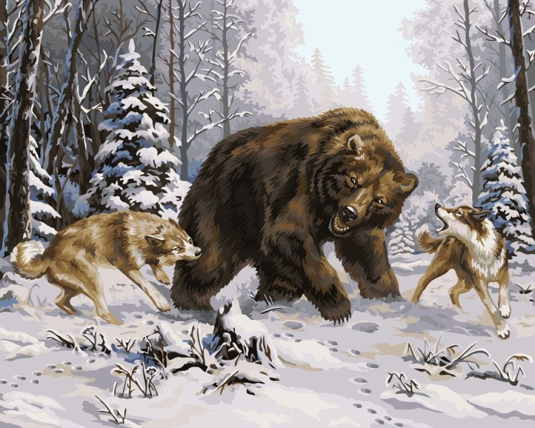 Картина по номерам «Лайки и медведь. Данчурова Т.»