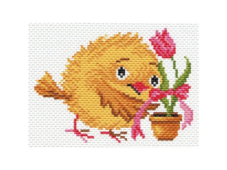 Рисунок на канве «Цыпленок с тюльпаном»
