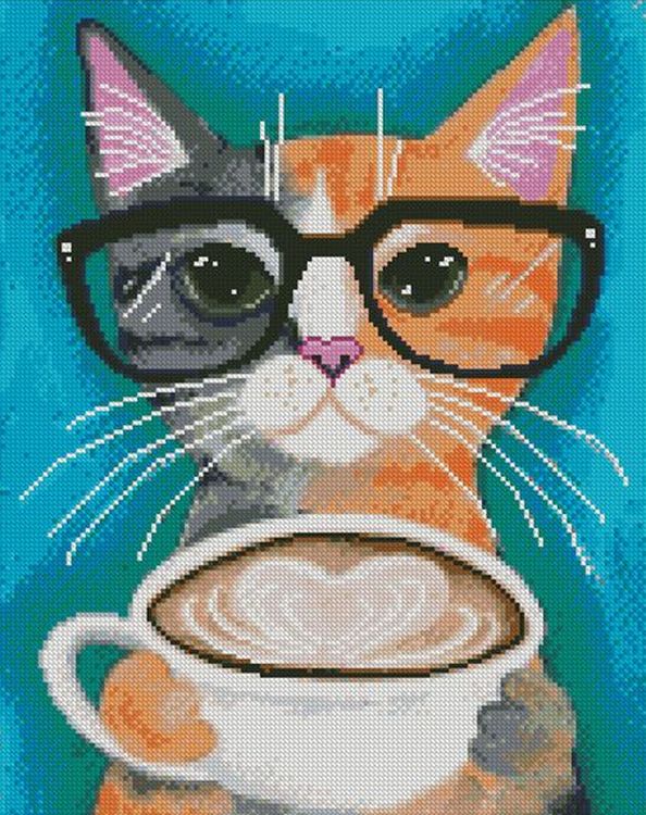 Алмазная вышивка «Кот с кофе»