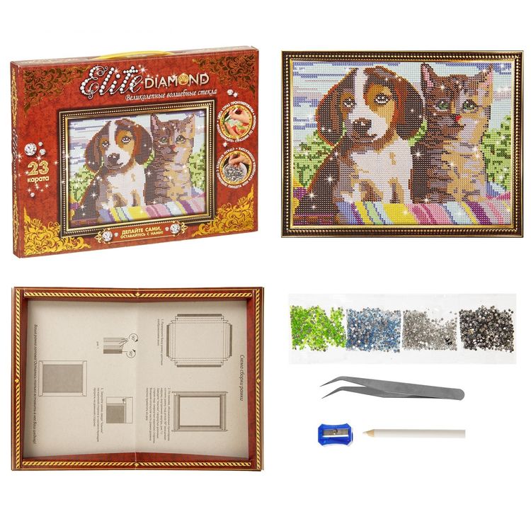 Алмазная вышивка «Котенок и щенок» — картинка 5