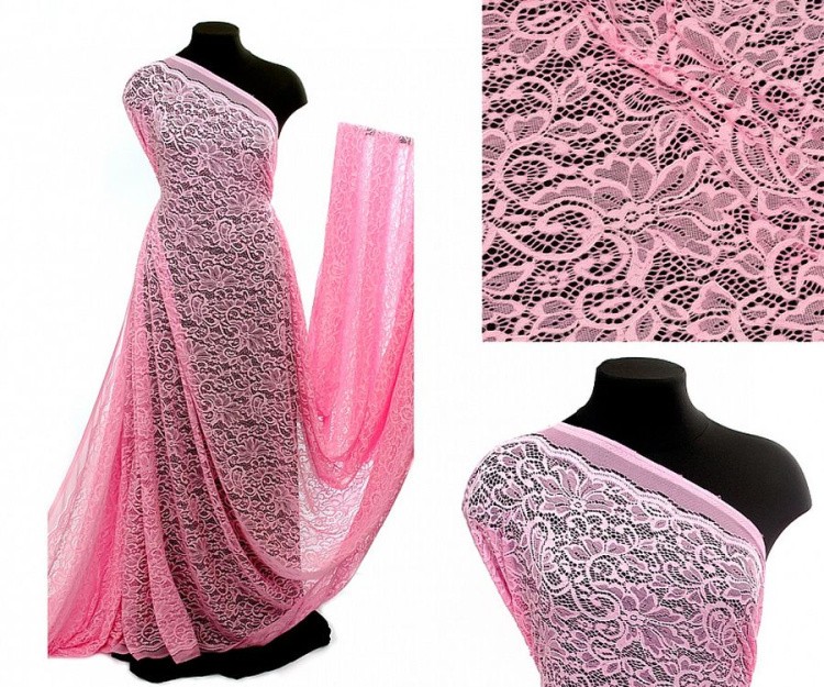 Кружевная ткань (гипюр), в нарезке с кордом, 5 м, ширина 150 см, цвет: 135 розовый, TBY — картинка 2