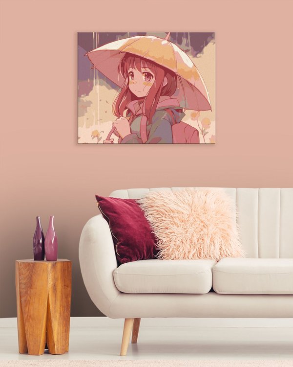 Картина по номерам «Девочка с рюкзаком под зонтом» — картинка 3