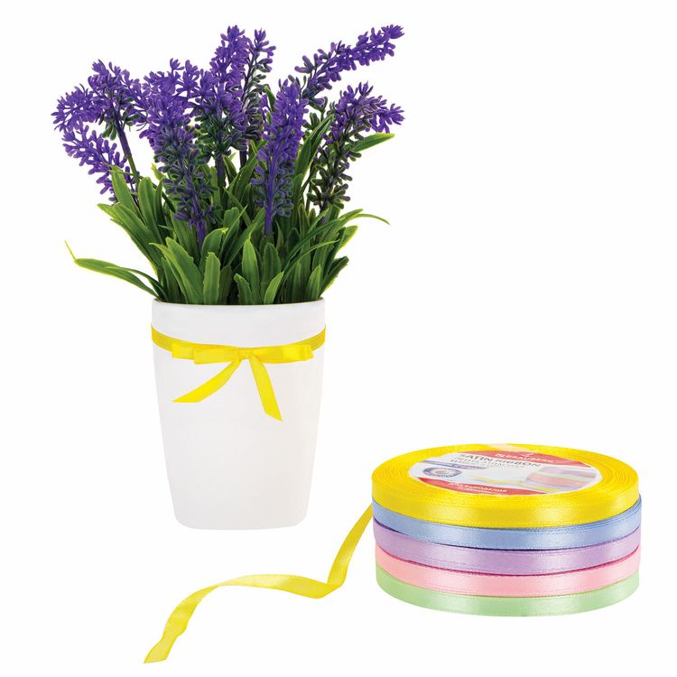 Лента атласная, ширина 6 мм, Пастель набор 5 цветов по 23 м, Brauberg — картинка 5