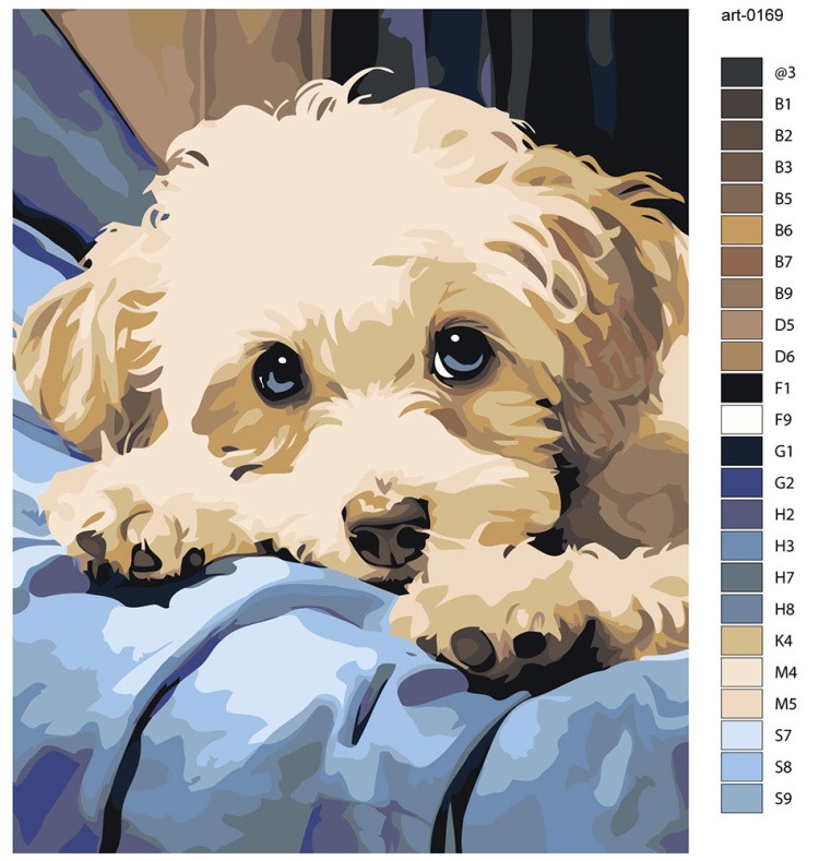 Картина по номерам «Собаки: бежевый щенок мальтипу на кровати» — картинка 2