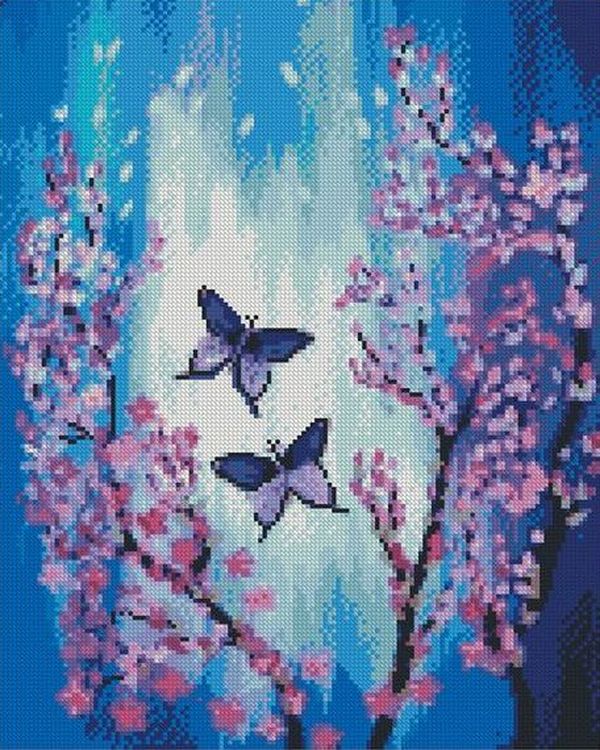 Алмазная вышивка «Бабочки и сакура»