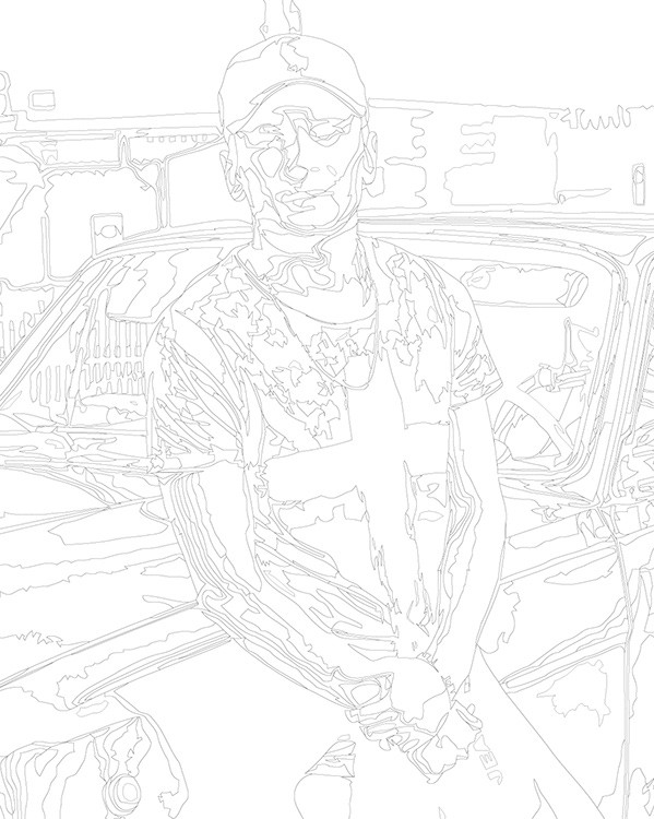 Картина по номерам «Рэпер Сантиз Santiz: чб портрет, машина» — картинка 3