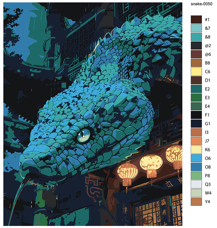 Картина по номерам «Зеленая змея на улице, Азия, Символ года» — картинка 2