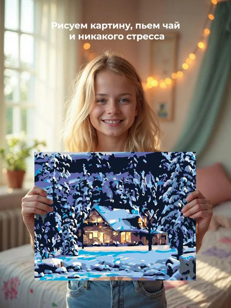 Картина по номерам «Домик в снегу» — картинка 7