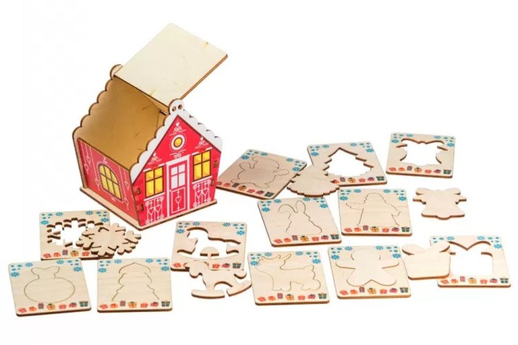 Развивающая игрушка из дерева «Трафареты в домике. Зима» — картинка 2