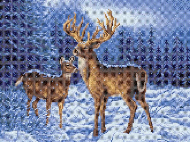 Рисунок на канве «Олени в зимнем лесу»
