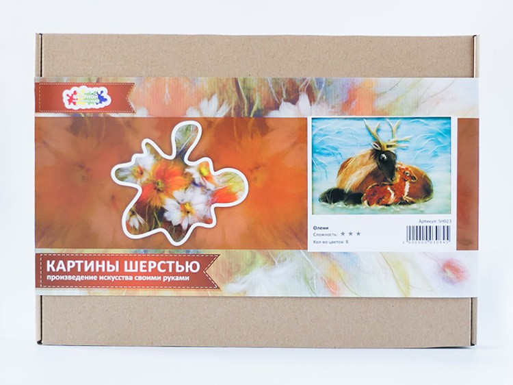 Картина шерстью «Олени» — картинка 5