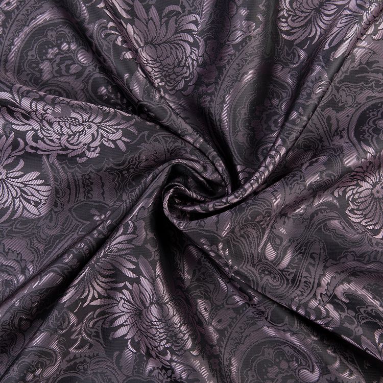 Ткань подкладочная Taffeta с рисунком, 5 м х 145 см, 96 г/м², цвет: №109 темно-фиолетово-розовый (растительный орнамент), Gamma — картинка 2