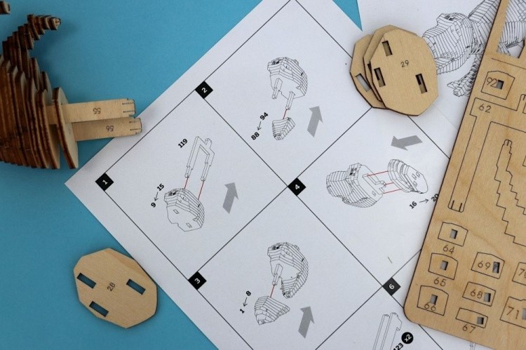 Конструктор из дерева «Тираннозавр с набором карандашей», UNIWOOD — картинка 4