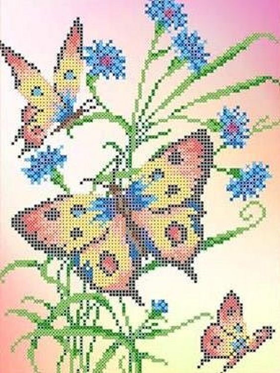 Рисунок на ткани «Бабочки и васильки»