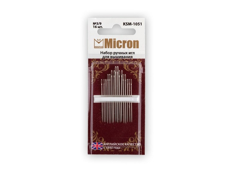 Набор ручных игл Micron для вышивания №3/9, 16 шт., арт. KSM-1051