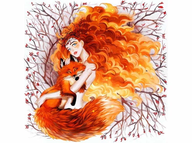 Набор вышивки бисером «Девушка с лисичкой» — картинка 2