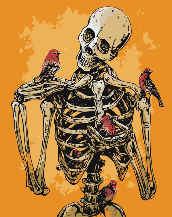Картина по номерам «Скелет и птицы»