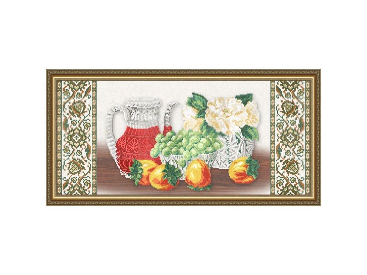 Рисунок на ткани «Хрусталь. Хурма и виноград на бежевом»