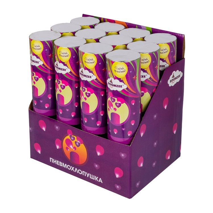 Пневмохлопушка 1 шт., 30 см, лепестки роз и фольгированные сердца, BOOMZEE — картинка 2