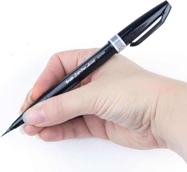 Браш пен Brush Sign Pen Artist, ultra-fine 0,5 - 5 мм, цвет: серый, Pentel — картинка 6