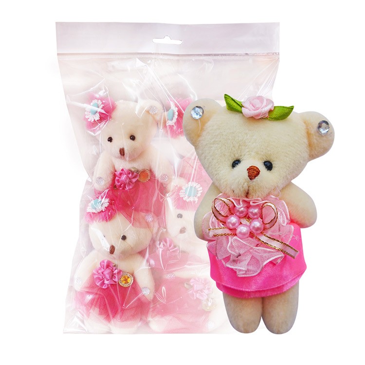 Мягкие игрушки для создания букета «Мишка в светло-розовом-атлас» (5 игрушек) — картинка 2