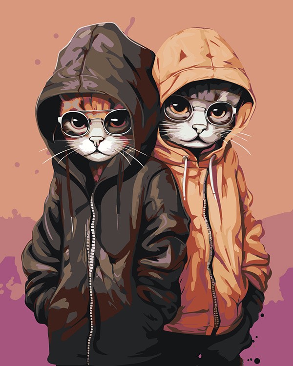 Картина по номерам «Два кота с очками в куртках»
