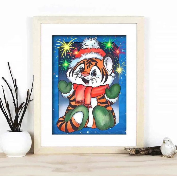 Алмазная вышивка «Тигренок и фейерверк» — картинка 4