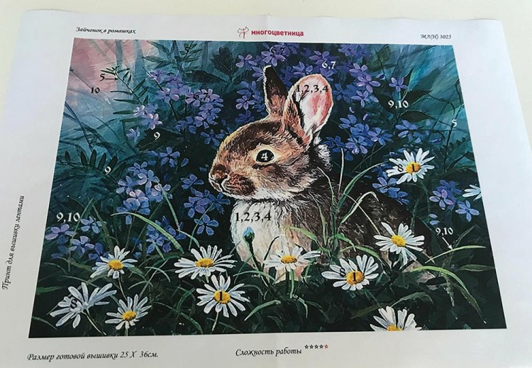 Вышивка лентами «Зайчонок в ромашках» — картинка 3