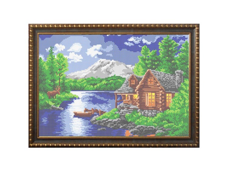 Рисунок на ткани «Дом у реки»