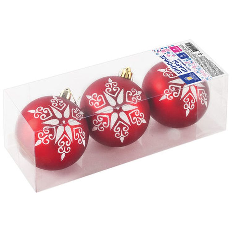 Шары елочные с узором «Звезда», набор 3 шт., пластик, 8 см, красные, ручная работа — картинка 5