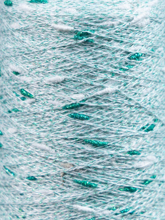 Пряжа бобинная OnlyWe Узелковый люрекс (шишибрики) (Y22), светло-зелёный с белым и зеленым люрексом, 1 шт., 50 г — картинка 2