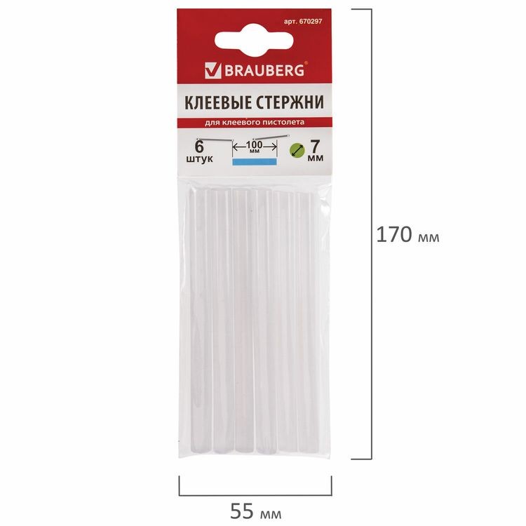 Клеевые стержни, диаметр 7 мм, длина 100 мм, белые, 6 шт., Brauberg — картинка 3