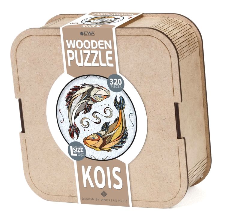 Деревянный, фигурный пазл EWA «Карпы Кои (Рыбы) L», 40x40 см — картинка 7