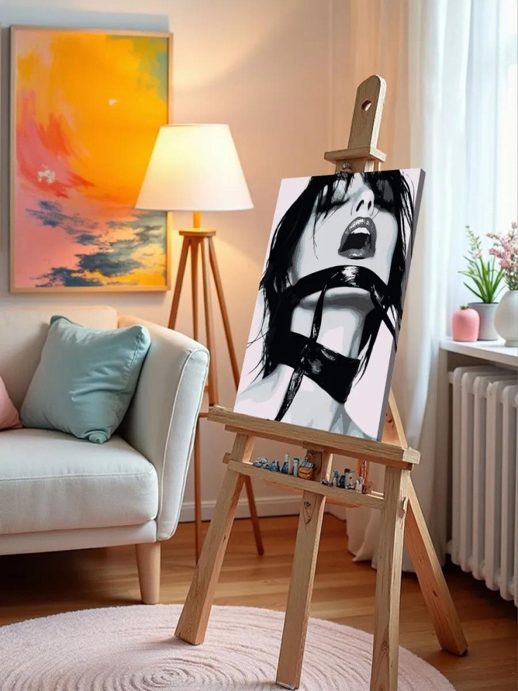 Картина по номерам «Девушка с ошейником чб, бдсм 40x50» — картинка 10