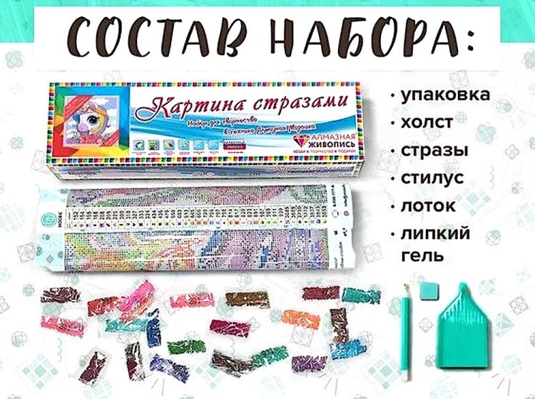 Алмазная вышивка «Единорог в цветах» — картинка 2