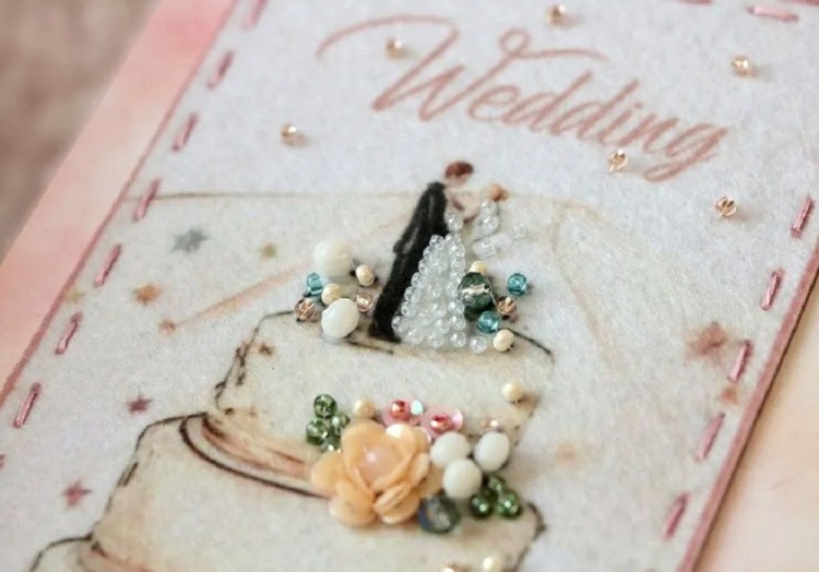 Набор для вышивания хрустальными бусинами открытка-конверт «Свадебный торт» — картинка 2