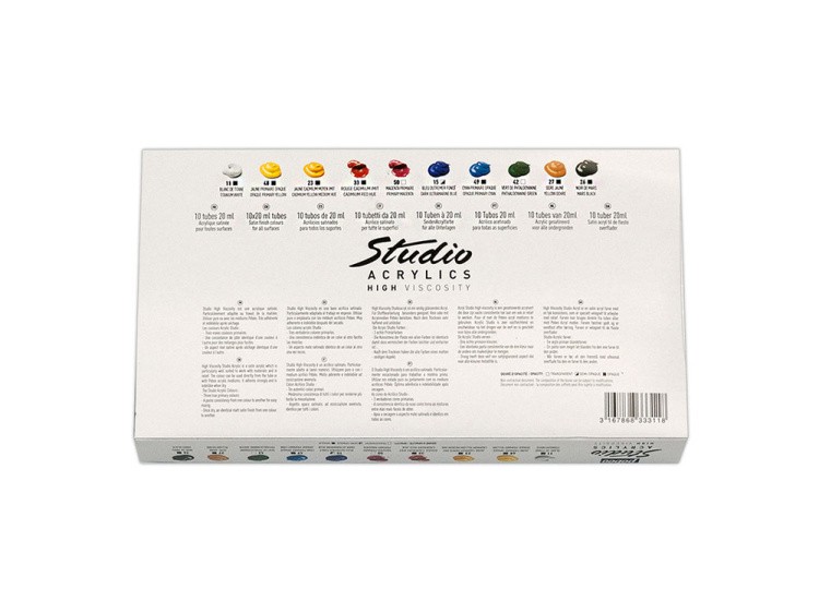 Краски Pebeo акриловые 10 цветов набор Studio Acrylics с кистью 20 мл — картинка 4